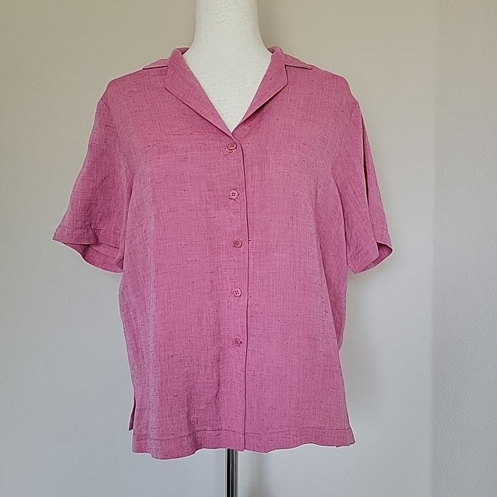 Vtg Eileen Fisher Italian Linen Blend Button Front Collared Shirt Sz M READ 90s